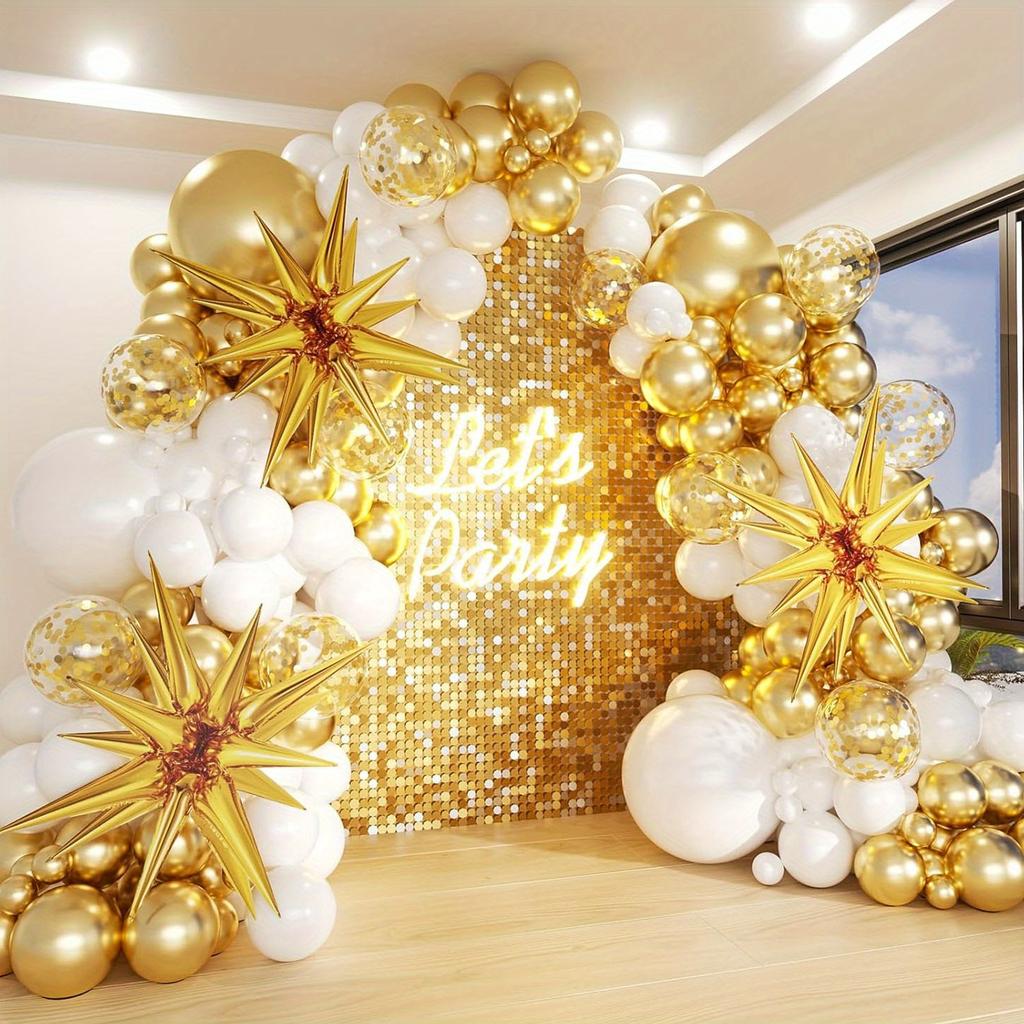 135pcs White and Gold Balloon Garland Arch Kit for Birthday Parties, Anniversaries, Weddings, Indoor and Outdoor Decorations