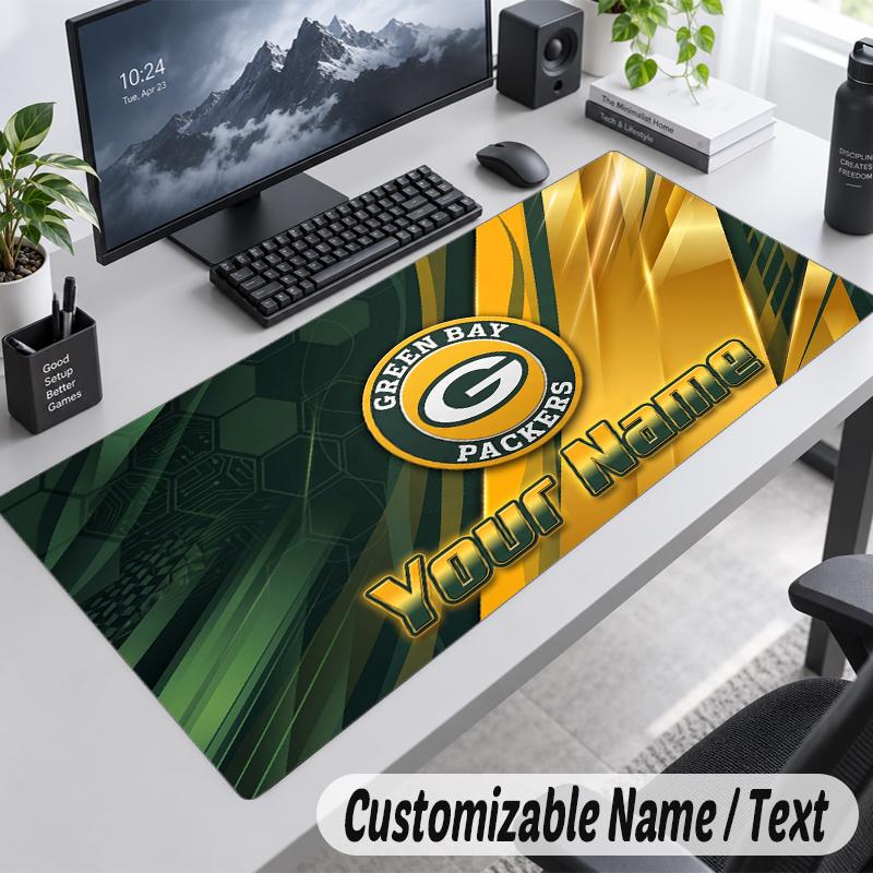 Custom Name Text Mouse Pad Green Bay Packers Personalized Desk Pad For Work And Gaming