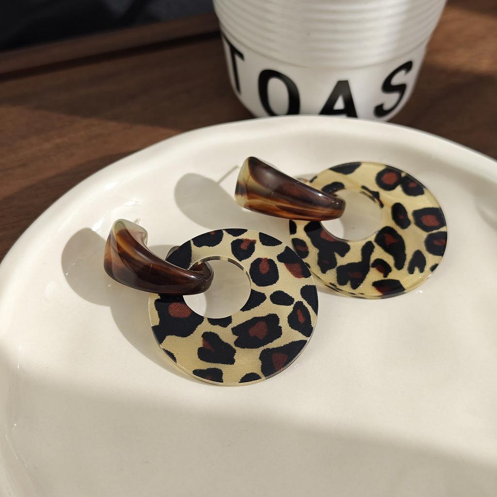 Leopard Print Ring Hollow Light Luxury High-end Exaggerated Maillard Women's Earrings