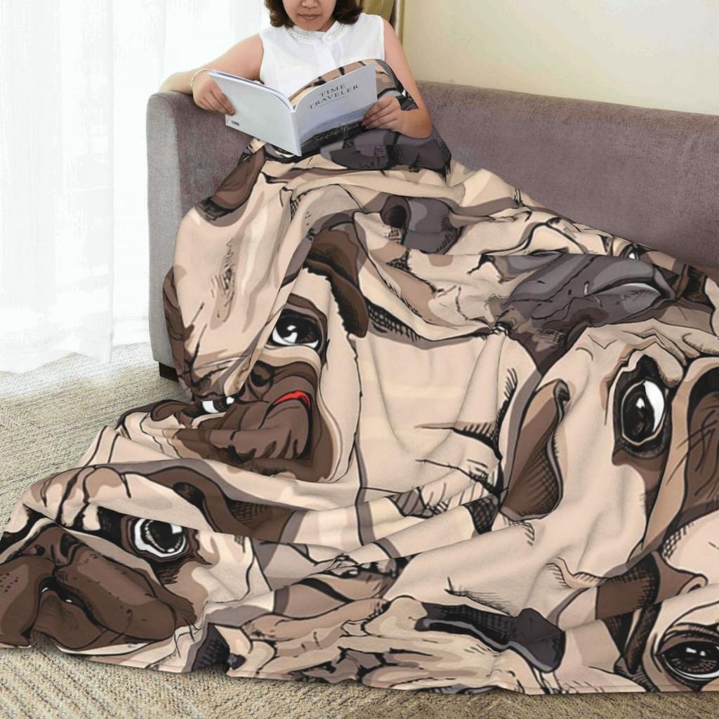 Dog Sherpa Cute Pug Dog Animal Theme Blankets Flannel Throw Blanket Lightweight Throw Blankets for Bedding Throws Bedspread