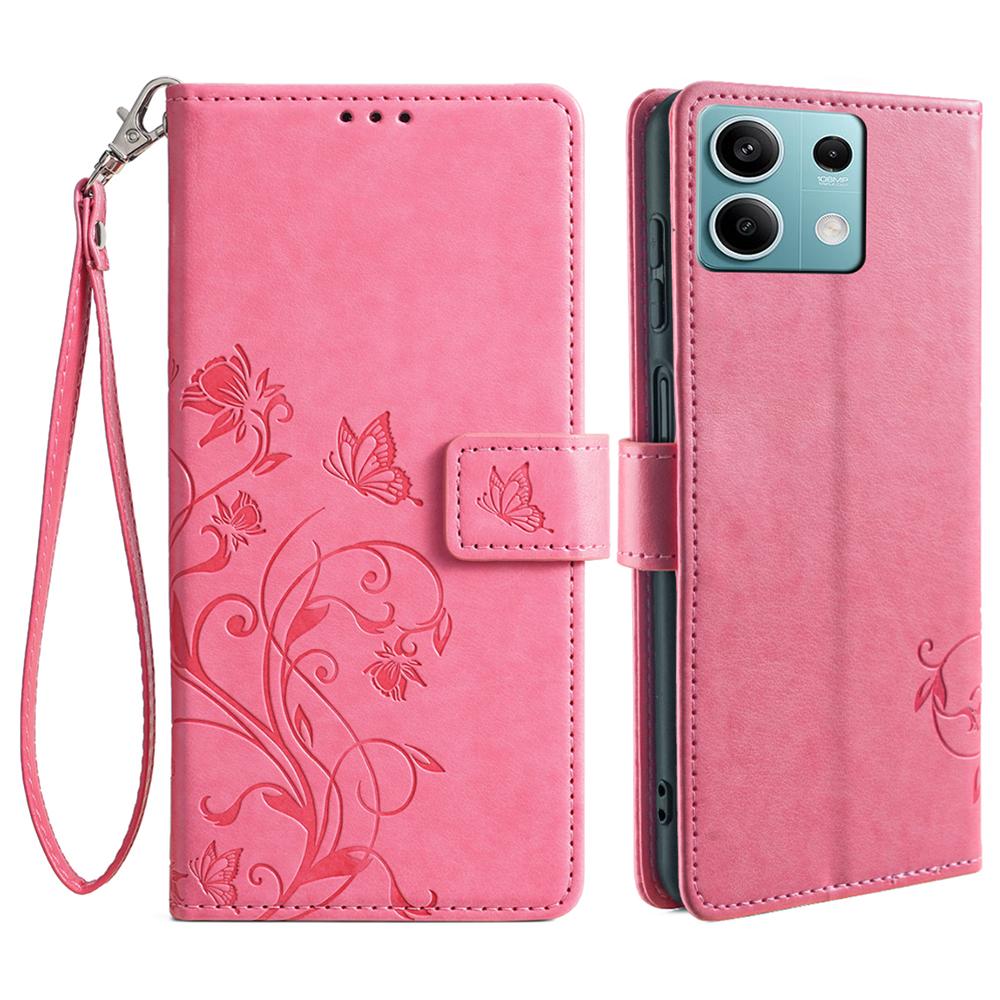 Dla Xiaomi Redmi Note 13 4G Odporny na zarysowania Pokrowiec na telefon Skórzane etui PU Wytłaczany Motyl Kwiatowy Stojak Powłoka na telefon