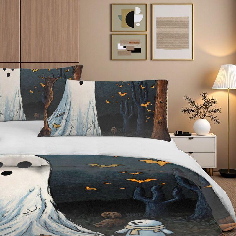 3-Piece Bedding Pillowcase Quilt Cover Set Halloween Ghost Pattern 2D Digital Printing Suitable For Bedroom Dormitory Decoration