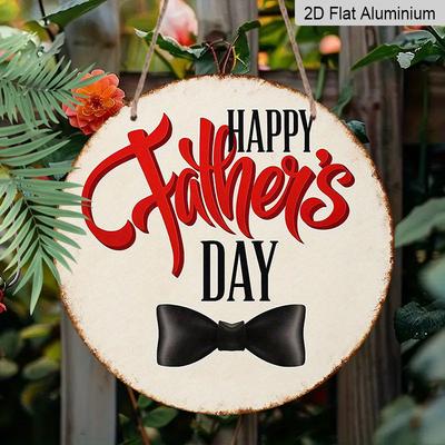 2D Flach, 1 Stück 7,87x7,87 Zoll Rundes Aluminiumschild, „Alles Gute zum Vatertag“ Krawatten-Design, Vintage Rustikale Metall-Wandkunst, Ideal für Zuhause, Garage, Man Cave