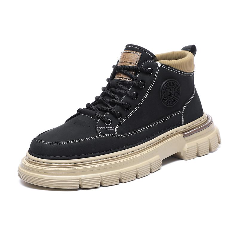 

Leather velvet Martin boots men s medium help autumn and winter British thickened tooling shoes retro trend lace-up heightening shoes 39