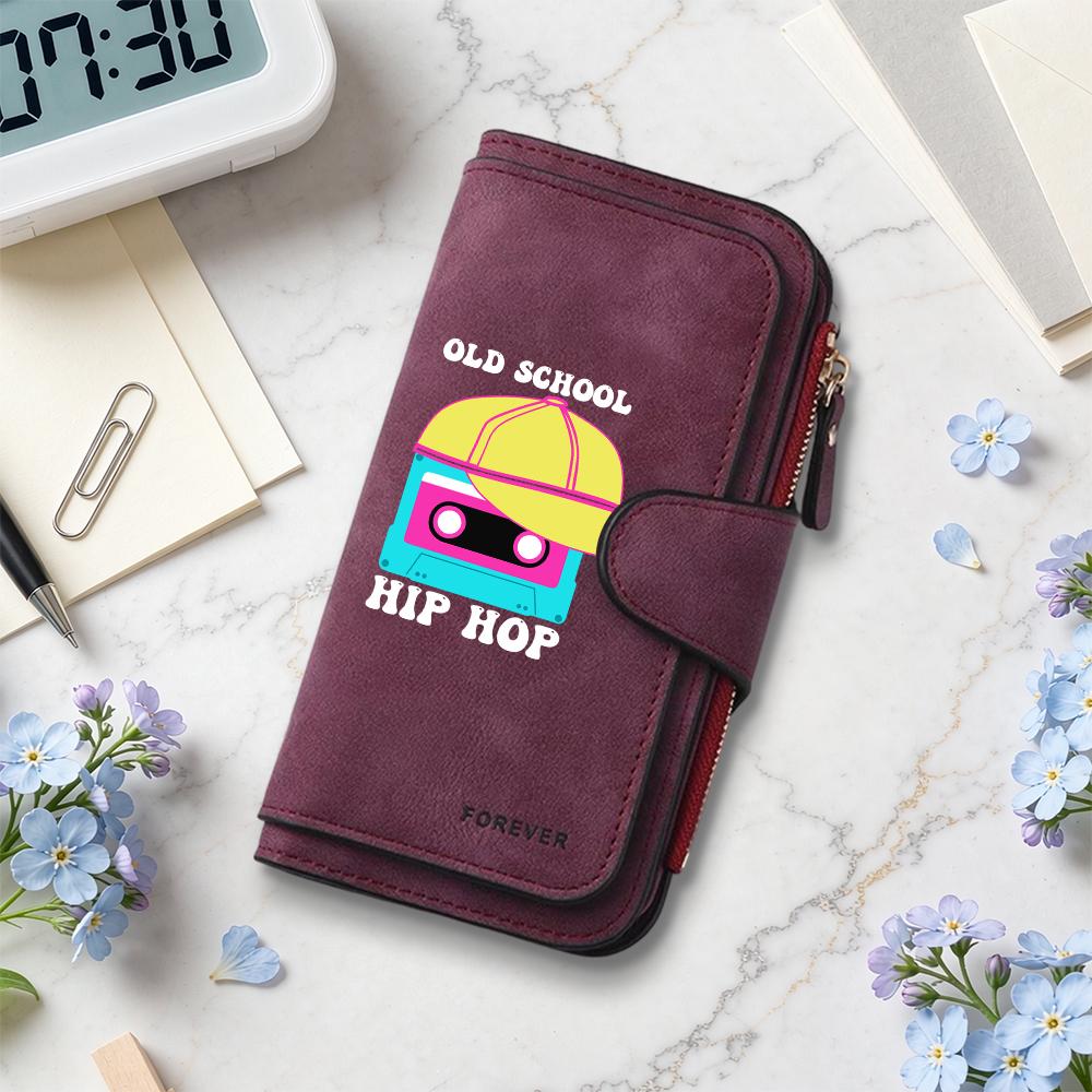 Old School Hip Hop Print Fashion Long Wallet Casual Portable Credit Card Holder Purse