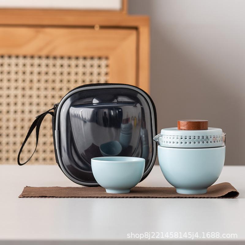 Travel tea set, one pot, three cups, portable Kung Fu Kuaike cup, small set, outdoor high-end business gift set