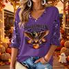 Women's Casual V-Neck Halloween Print Three-Quarter Sleeve Top