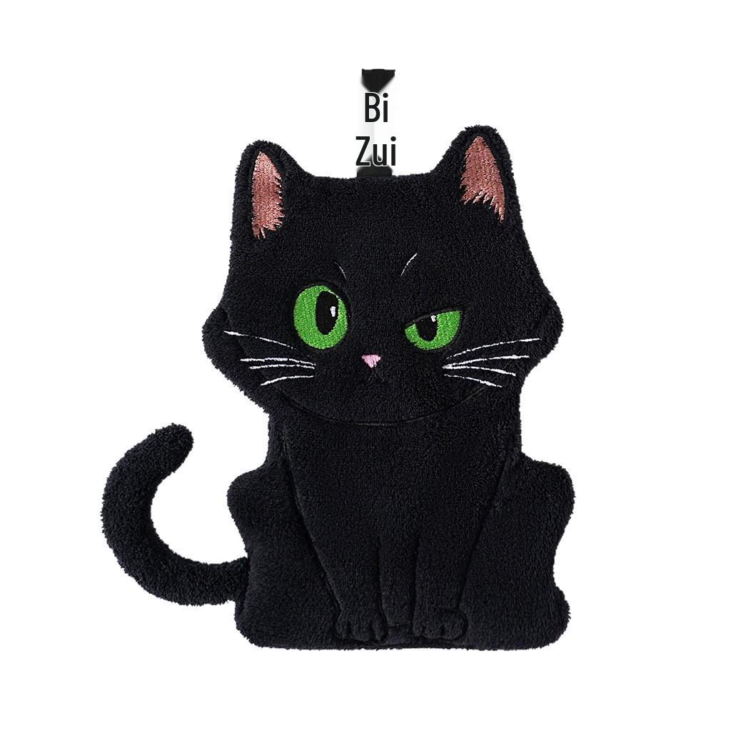 Toalla de Mano de Gato de Dibujos Animados Negra Suave y Absorbente para Baño y Cocina verde
