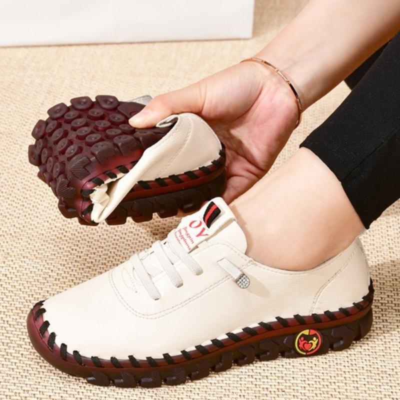2026 New Spring Casual Women Shoes Platform Loafers Lace Up Leather Flats Slip-On Mom Shoe