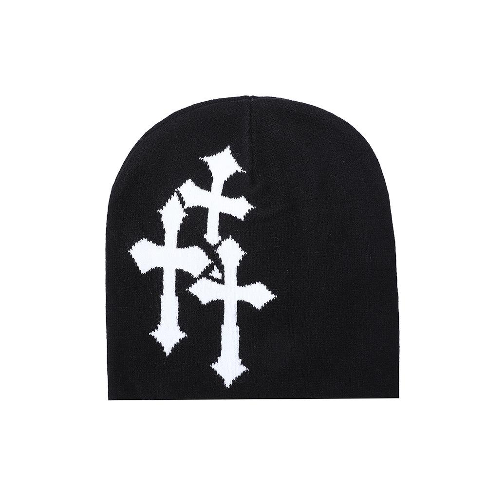 Knit Beanie Cross Jacquard Hip Hop Skull Cap Outdoor Sports Warm Winter Thickened Cuff Knit Hat