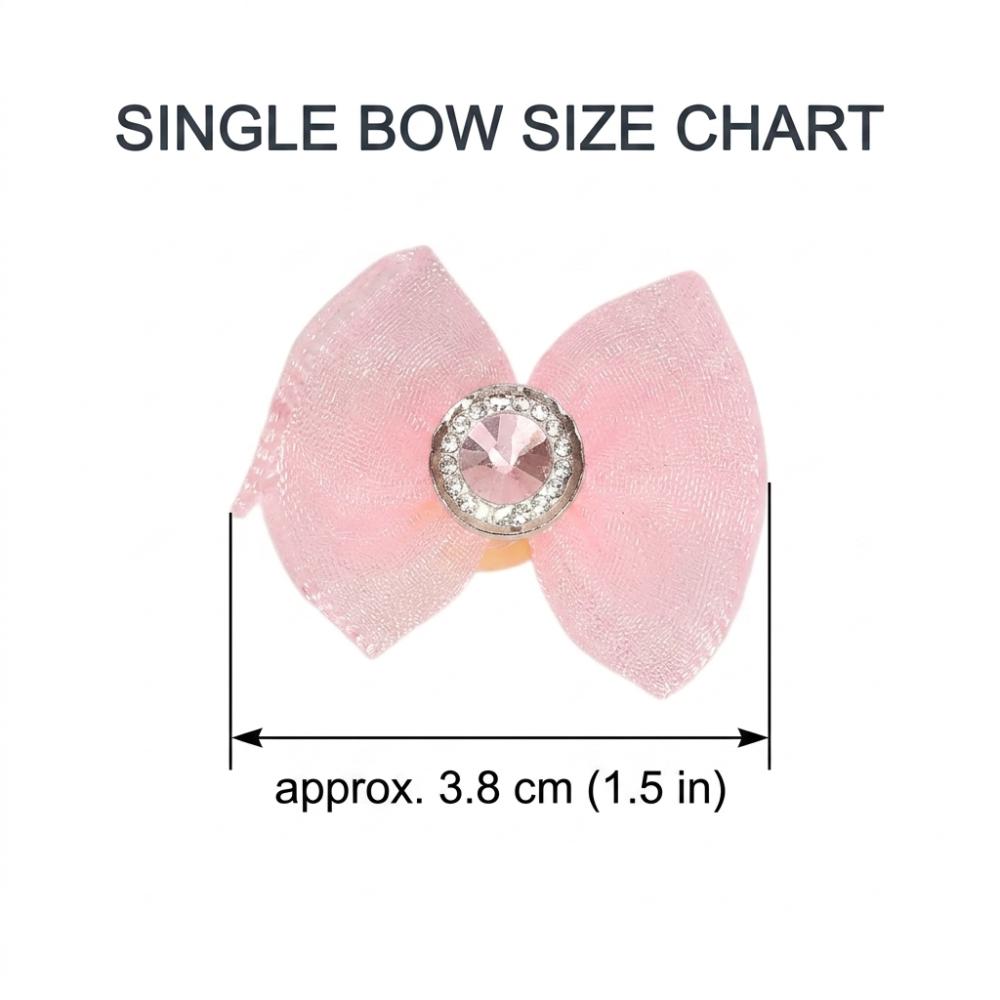 20pcs Organza Ribbon Dog Bow Hair Ties Rhinestone Inlay Pet Bow Rubber Bands Dog Beauty Styling