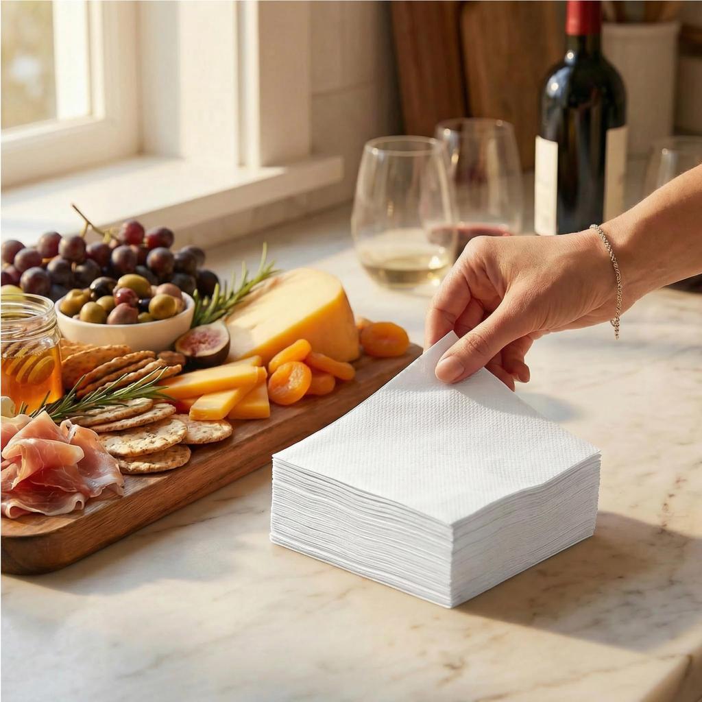 100 Pack Cocktail Napkins, Disposable Beverage/Bar Napkins, 2-Ply Square Napkins for Everyday Use, Party or Wedding Birthday