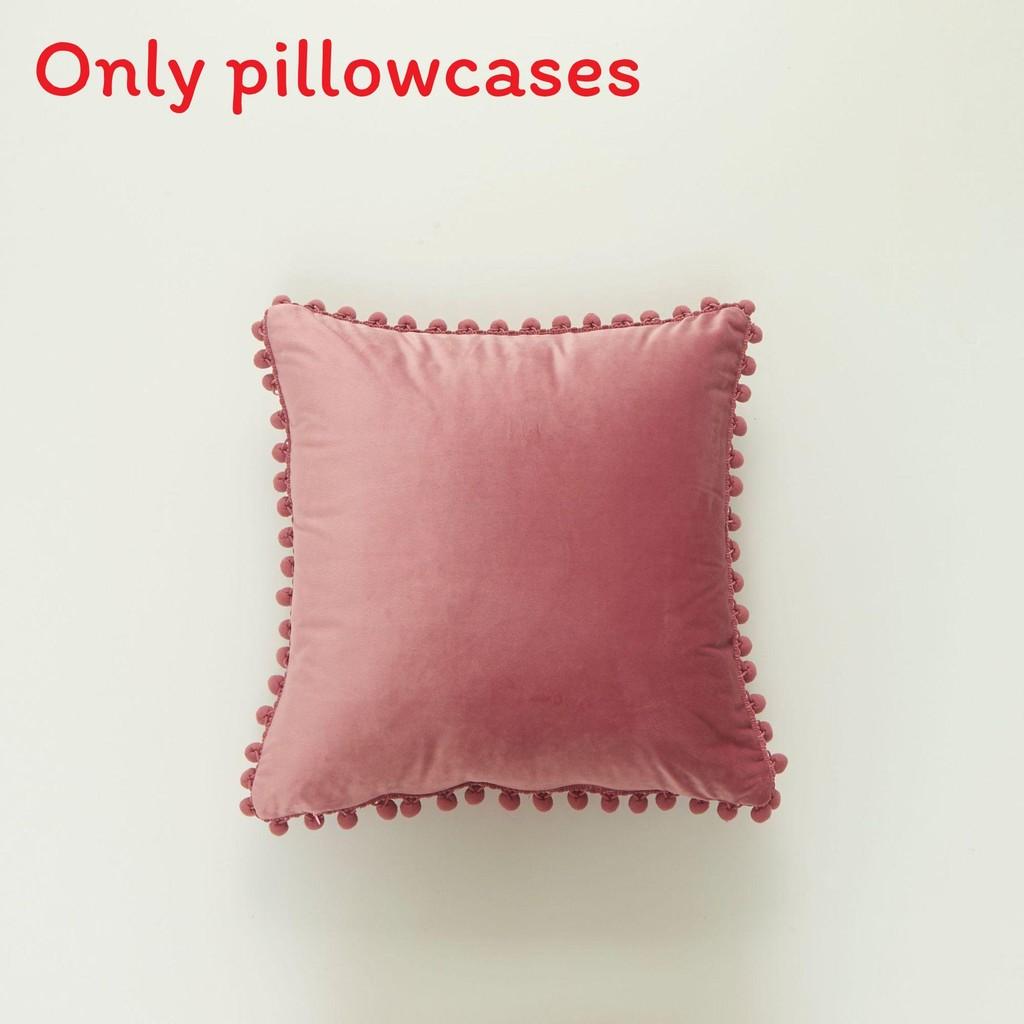 Velvet Solid Dutch Color Pillow Cases Pompom Edging Cushion Cover Living Room