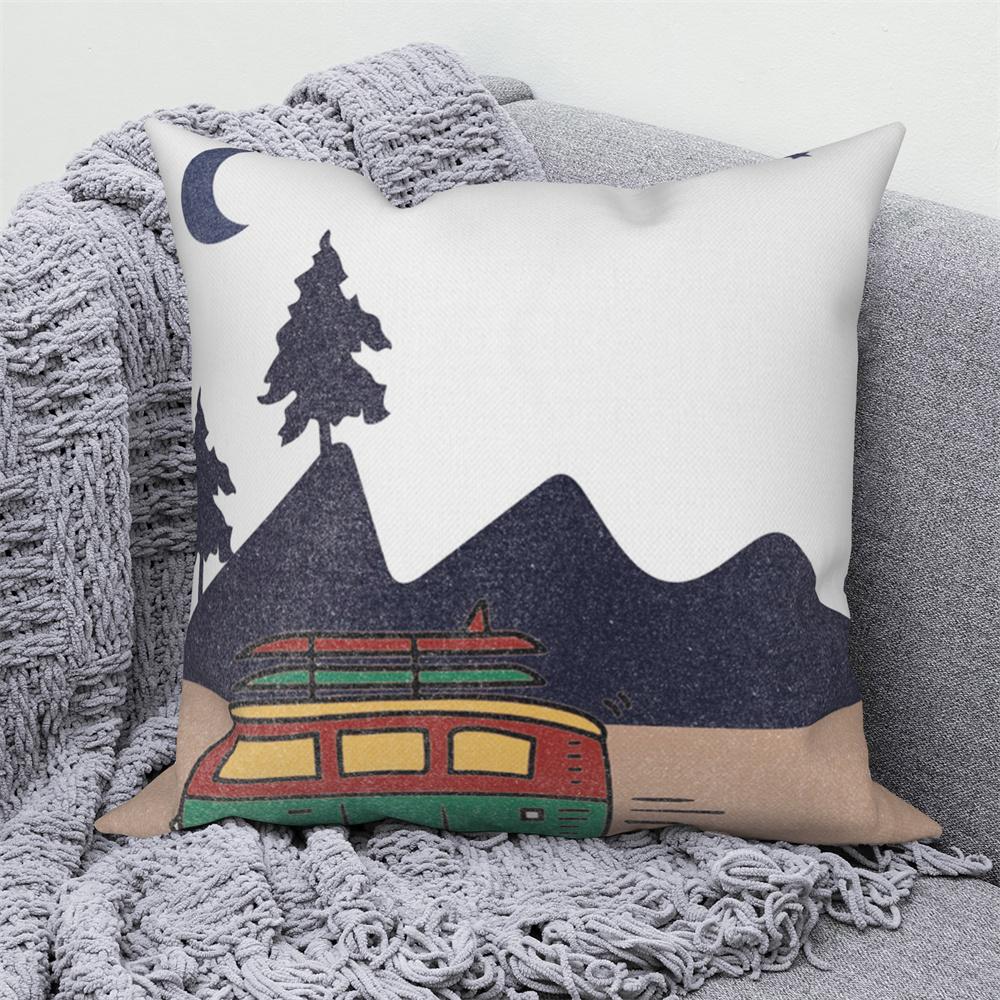 Decorative Cushion Covers Camping Bus Printed Pillow Home Sofa Throw