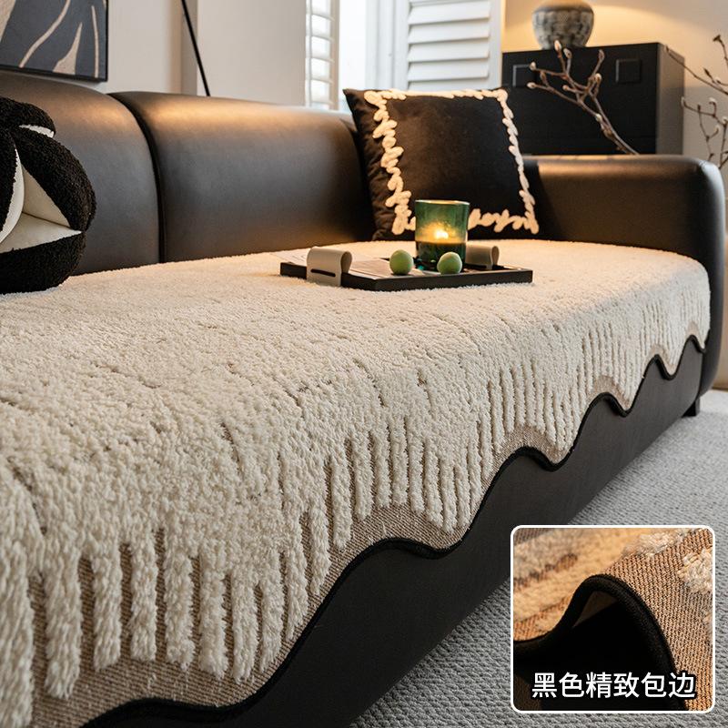 Premium Leather Sofa Cushion Autumn And Winter  New Plush One-Piece Straight Non-Slip Seat Cushion Sofa Cover