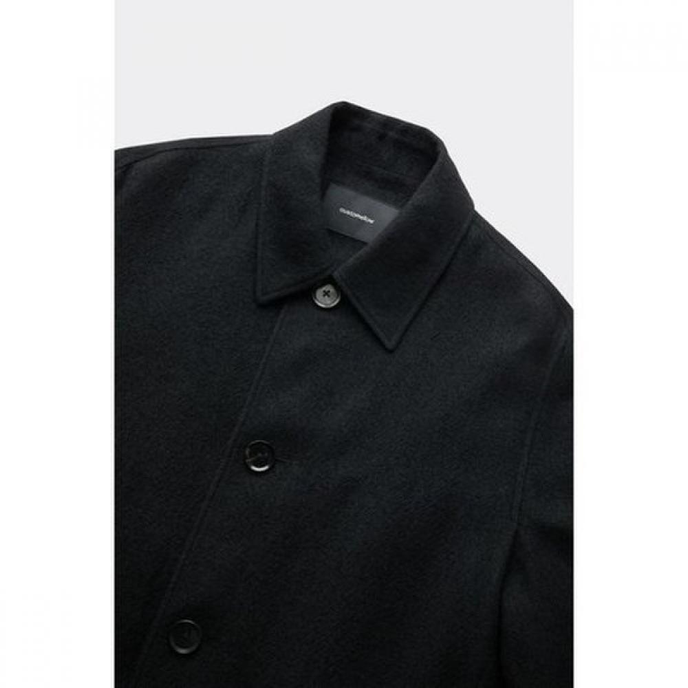 Customellow Loose Fit Gauze Texture Raglan Wool Linen Balmacaan Coat Black Cwcaa