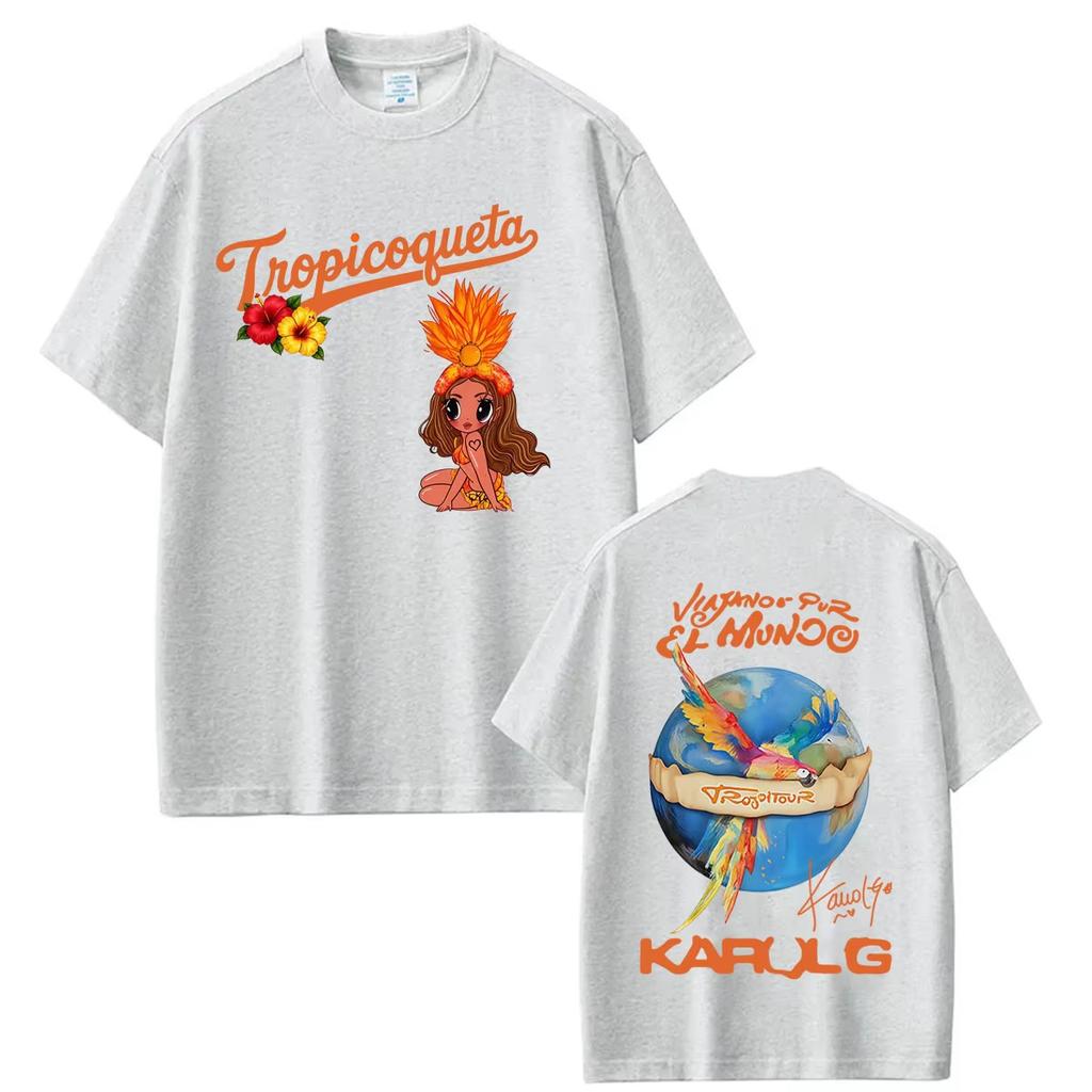 Karol G Tropicoqueta Tour Album 2026 Nadruk Koszulki Męskie Damskie Odzież Moda Estetyczna Koszulka Casual Bawełniane Koszulki Streetwear