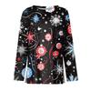 Women's Fashion Casual Slit Hem Round Neck Long Sleeve Loose Christmas Printed T-Shirt Ladies Top