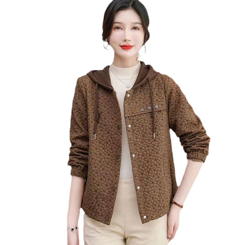 FiveFive Hooded Casual Coat Women's Mother's Jacket Autumn Outwear with Short Zipper Basic Coat