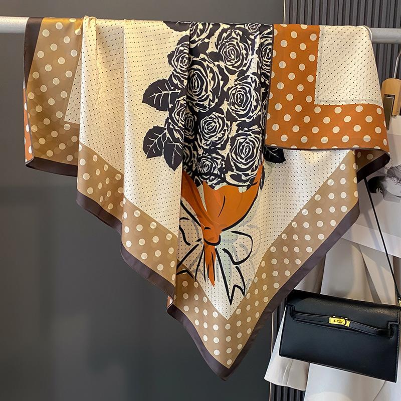 90×90Cm Retro Double-Sided Printed Scarf Neck Scarf High-End Fashion Age-Reducing Silk Scarf Fashionable Scarf With Shawl