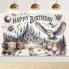 1 Piece – 2D Flat – Magic Castle & Owl "Happy Birthday" Backdrop Banner – Fantasy-Themed Party Decoration (wsj)