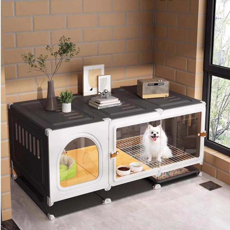Cage pour Petit Chien avec Toilettes Luxe Une Pièce Un Salon Villa pour Animaux de Compagnie Cage pour Chiots avec Zone Toilettes Séparée Maison pour Chiens d'Intérieur