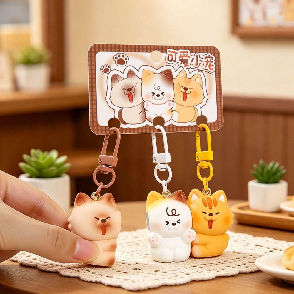 Set van 3 Stuks Hars Magnetische Drukknop Sleutelhanger Cartoon Sleutelhanger Sets Draagbare Dierlijke Sleutelhanger Cadeaus