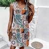 Plus Size V Neck Sleeveless Dress Ditsy Floral Watercolor Print For City Park Walk