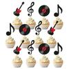Retro Black Glitter Music Note Guitar Cupcake Toppers - 12pcs for Birthdays