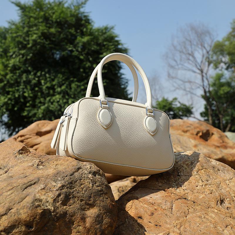 Genuine Leather High-end Hand-held Boston Bag Spring and Summer Crossbody Single-shoulder Pillow Bag Underarm Women's Bag