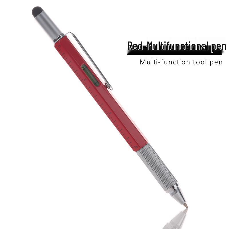 

Многофункциональная металлическая ручка-стилус «шесть в одном» с шариковой ручкой, линейкой, отверткой и функцией емкостного касания красный