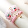 Cute Y2K Strawberry Heart Multilayer Bracelet for Women Girl Pink Polymer Clay Heshi Beads Crystal Chains Set Party Jewelry Gift