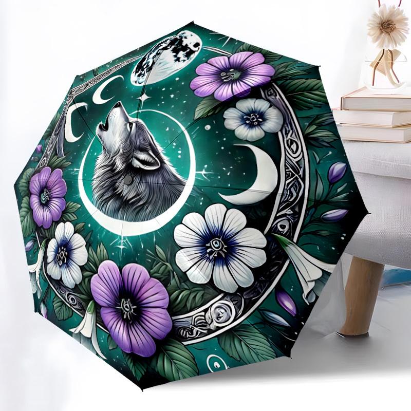 1 Stück Wolfsmond Mandala Faltbarer Regenschirm, Langlebig, Geeignet für Outdoor-Aktivitäten oder Regen, Geeignet für den Weg zur Arbeit yy251027121