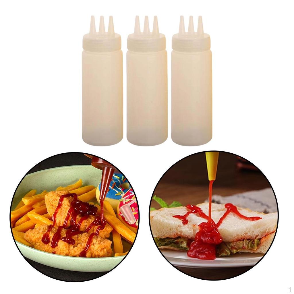 3 Condiment Bottles, Dispenser, Refillable, Empty, for Restaurants, Syrup, Ketchup Travel