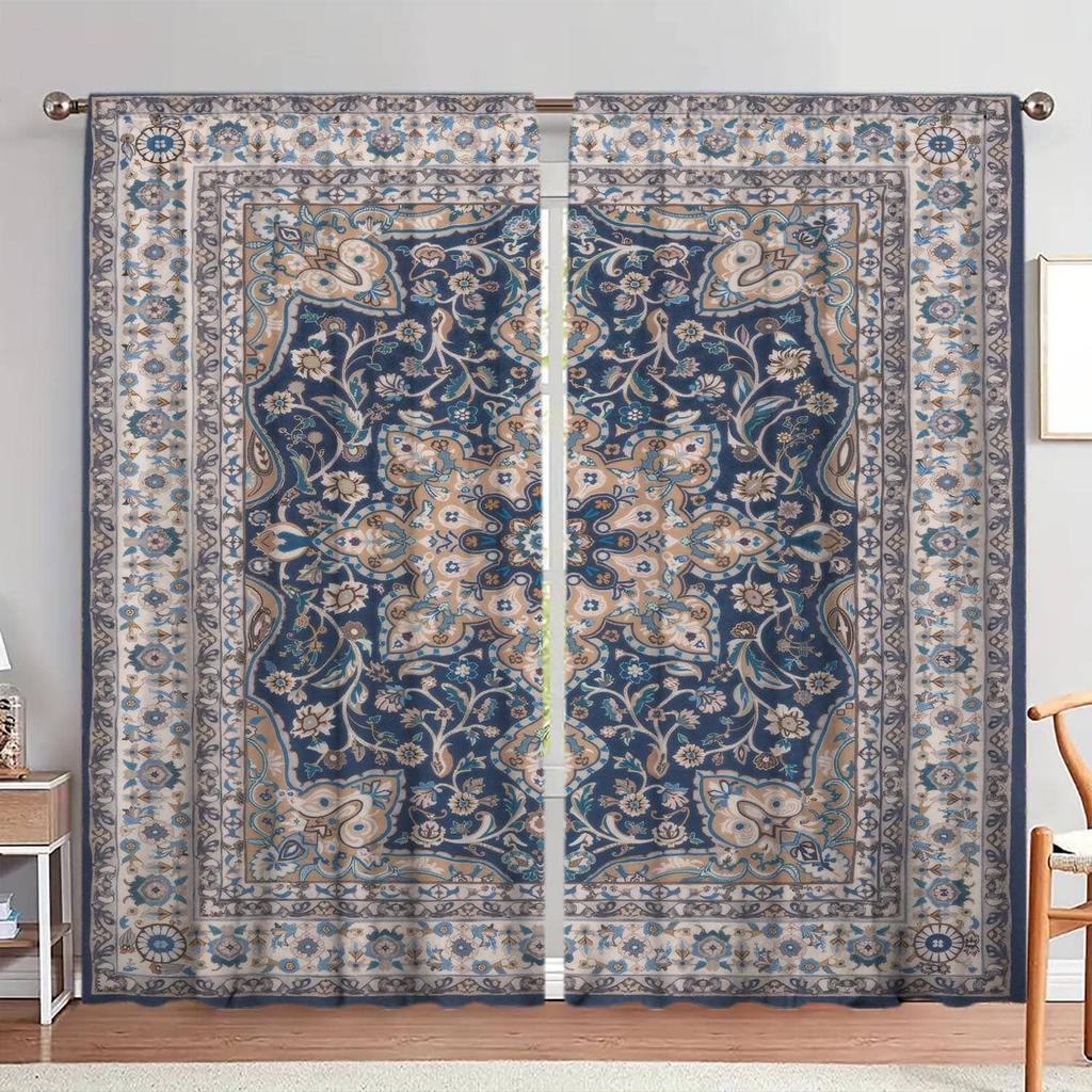 2pcs Ethnic Carpet Style Printed Curtains   Suitable for Gifting To Family and Friends   Semi Blackout Curtains
