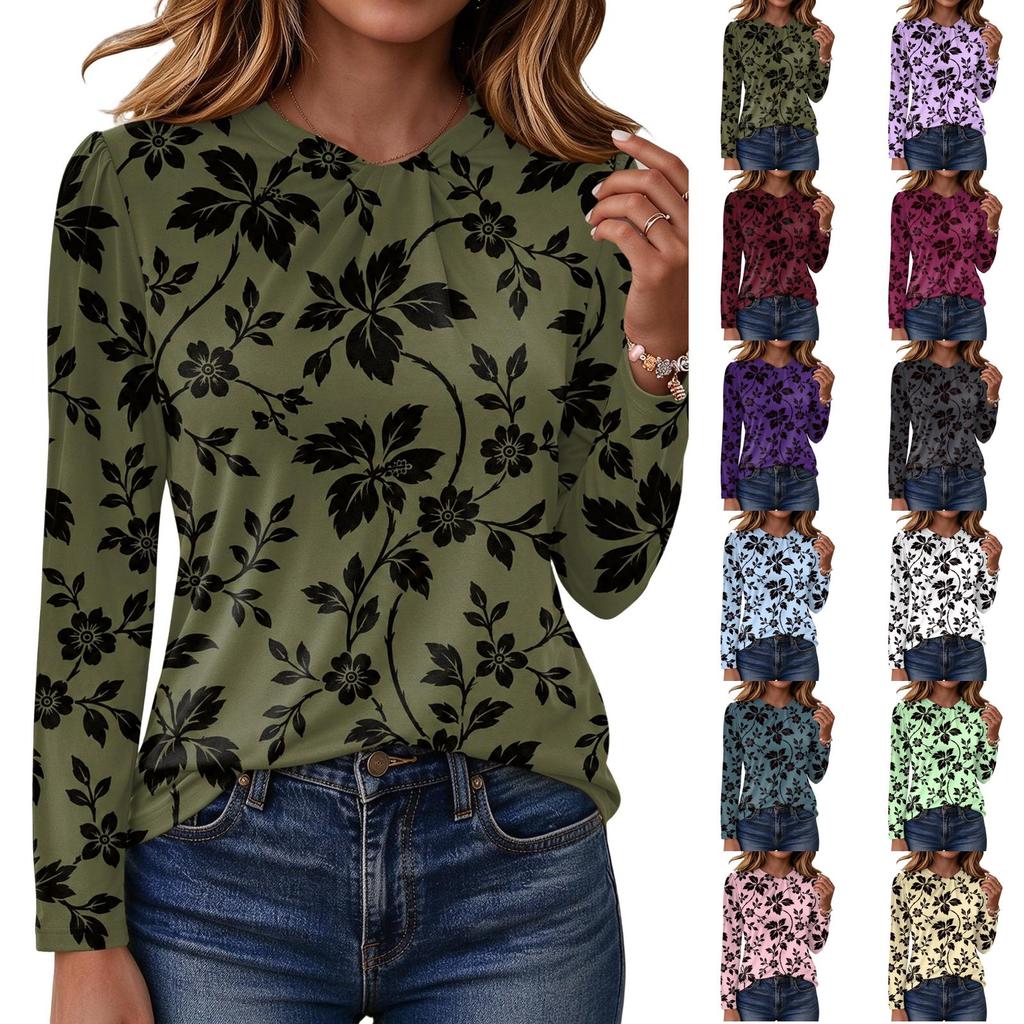 Women's Long Sleeve Knot Neckline Blouse, Color Casual Top for Everyday Wear