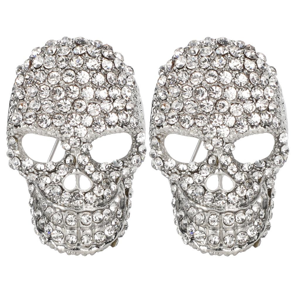2pcs Rhinestone Set Alloy Brooch Skull Shape Rhinestone Brooch Classic Skull Brooch  Halloween Party