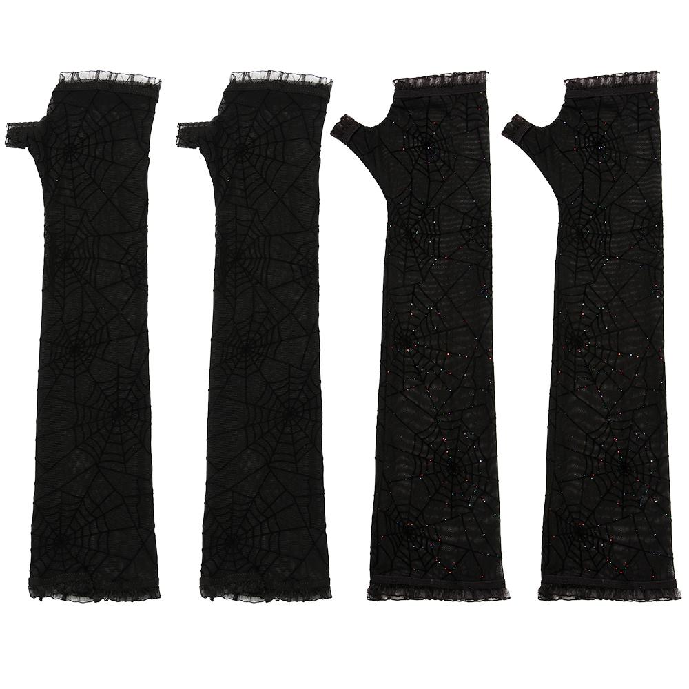 Fancy Dress Up Half Finger Spider Web Gothic Mittens Halloween Gloves Arm Sleeves Women Long Gloves