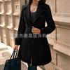 Women's Lapel Long Sleeve Wool Coat Regular Fit Solid Double Breasted Pocket Elegant Mid Length Woolen Overcoat