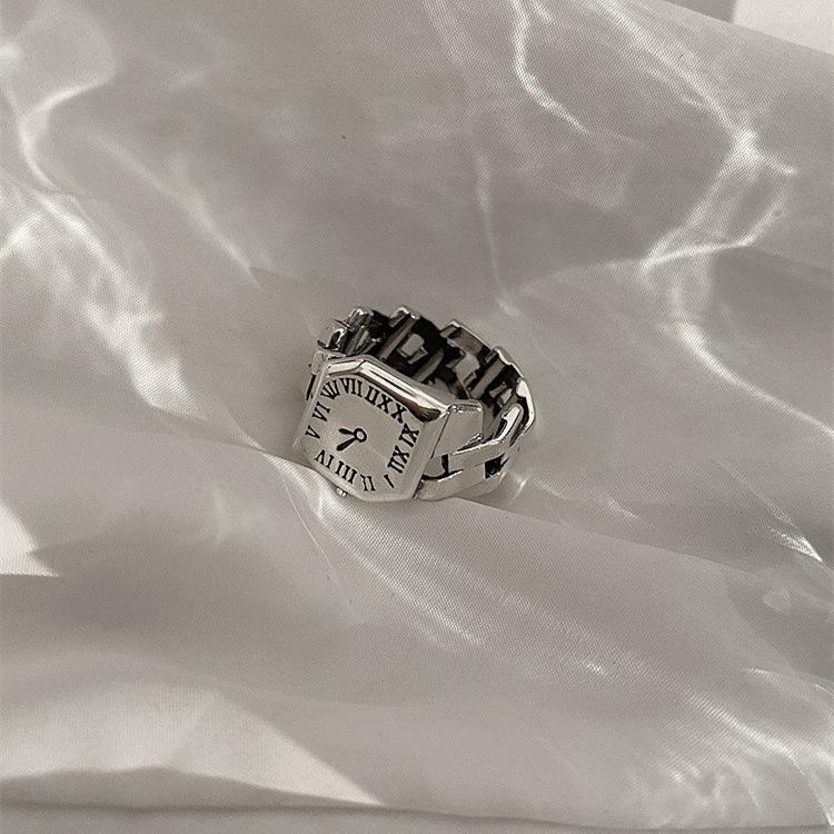 Korean Style Roman Numeral Adjustable Women's Ring - Retro Fashion Clock Design, Heavy Craftsmanship for Trendy Hip Hop Look