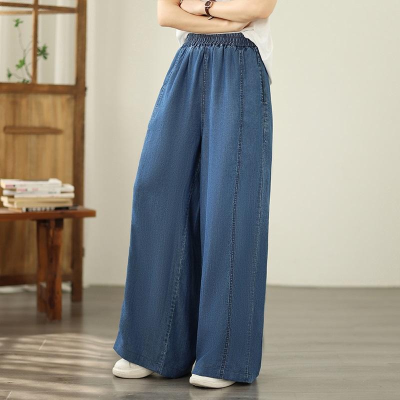 Plus size Vintage high waist casual loose long Women summer jeans denim wide leg Pants