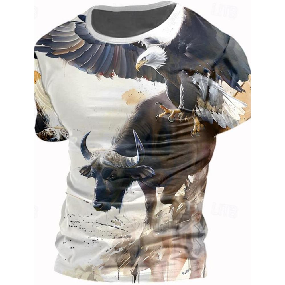 Animal Wolf Fashion Ethnic Athleisure Men's 3D Print T Shirt Tee Street Sports Outdoor T Shirt Crew Neck Shirt Summer Clothing