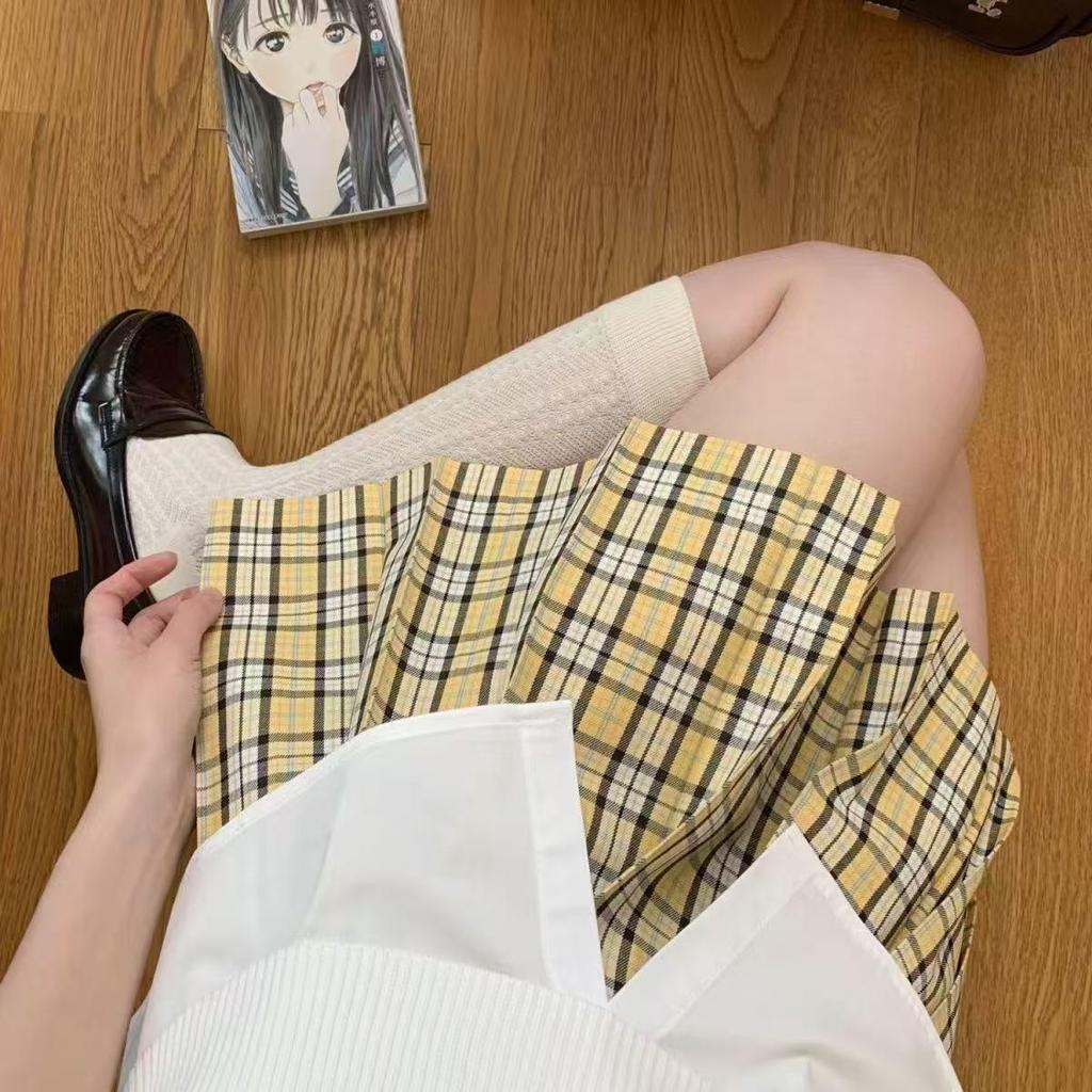Japanese JK School Uniform Plaid Skirt Set - Women's Short Sleeve Pleated Skirt