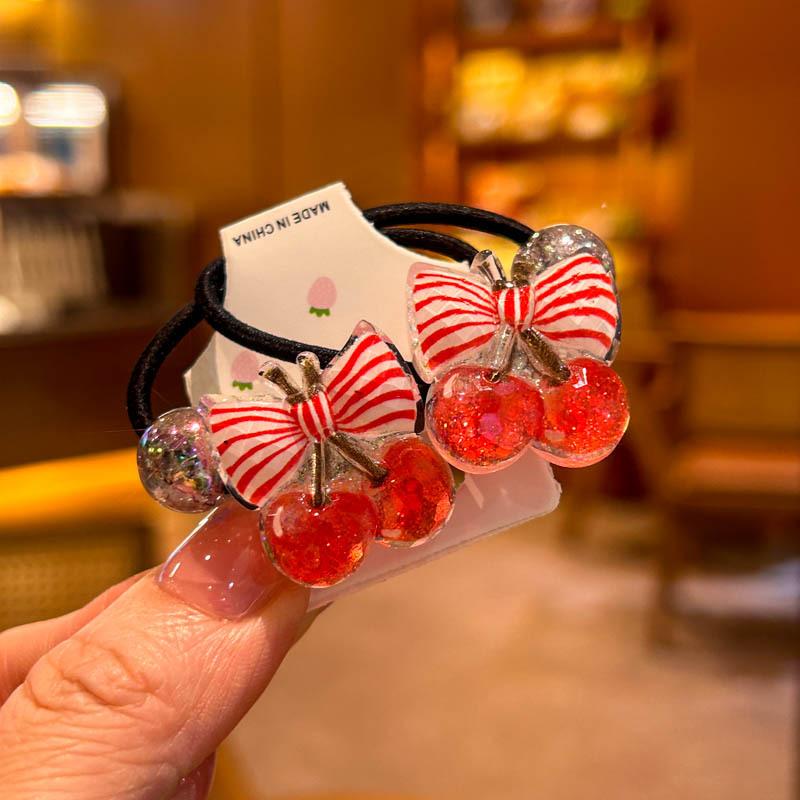 2 PCS Cartoon Cherry Bow Hair Bands for Girls Elastic Hair Ties Children Headwear Baby Hair Accessories Lovely