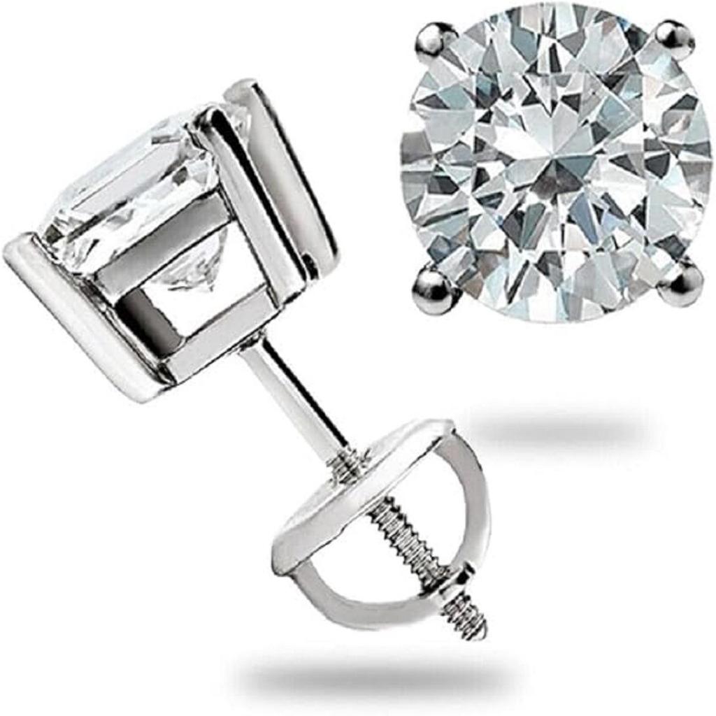 Jewels Prim 2.50CT RUND GRA MOISSANIT ÖRHÄNGEN STIFTPINNE 14K MASSIVT VITGULD SKRUVBAK GÅVA
