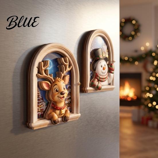 Natural Wood Holiday Accents Arch Wooden Christmas Fridge Magnet Set, Window Frame Festive Metal Cabinet Magnets Magnetic Decor for Refrigerator