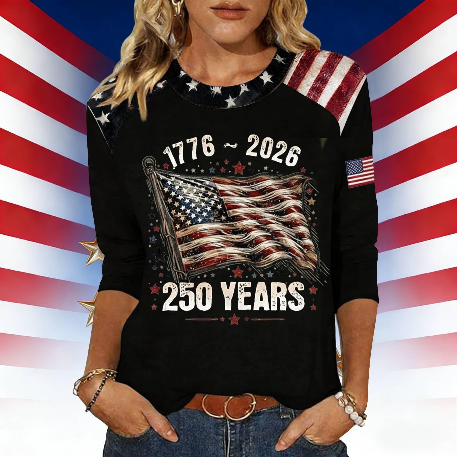 Women s Fashion Casual Independence Day Print Top XXL чёрный