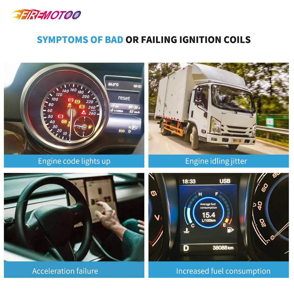 FIREMOTOO Ignition Coil Pack of 4 for Yamaha 2003-2007 YZF-R6 2006-2009 YZF-R6S 2002-2006 YZF-R1