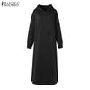ZANZEA Damen Casual Langarm Herbst Hoodies Sweatshirt Kleid
