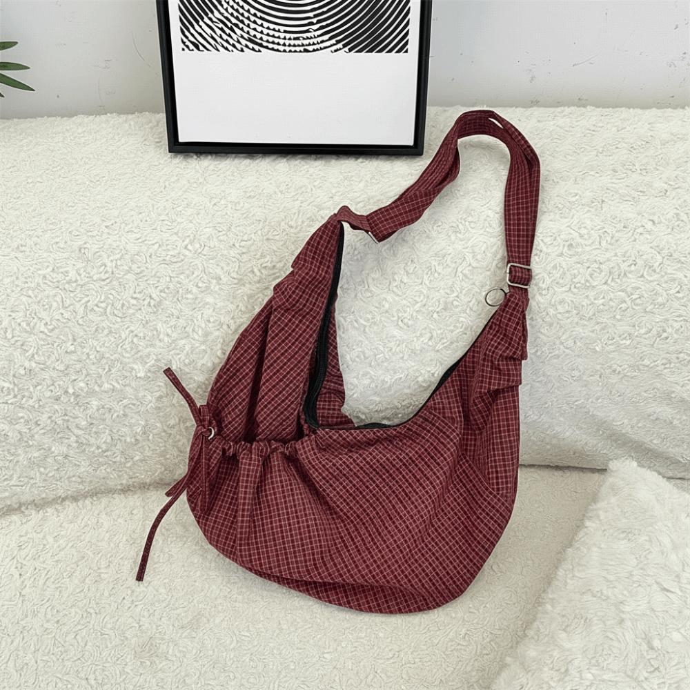 Lightweight Plaid Nylon Crossbody Bag Ballet Style Canvas Dumpling Bag  Spring Summer